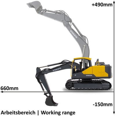 Excavadora Radio Control Volvo EC160E Metal 1:16 con Cubo y Martillo Neumatico 2,4GHz